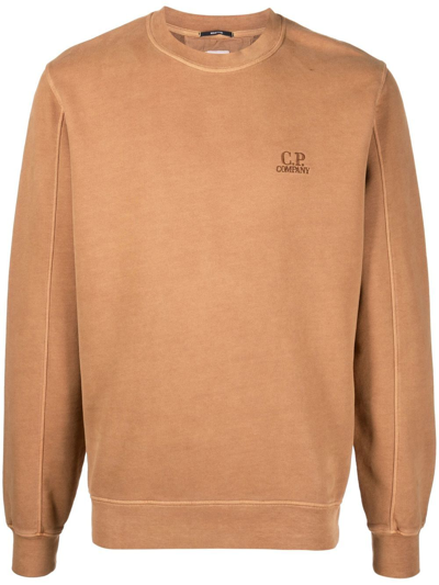 C.p. Company Embroidered Logo Sweatshirt In Brown