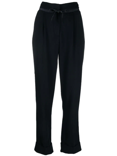 Emporio Armani Pleat-straight Leg Trousers In Navy