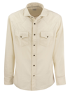 BRUNELLO CUCINELLI GARMENT-DYED CORDUROY LEISURE FIT SHIRT WITH PRESS STUDS, EPAULETTES AND POCKETS