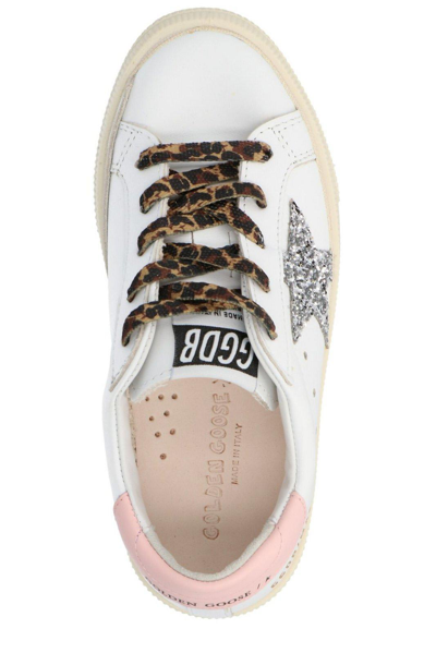 Golden Goose Kids' May Lace-up Sneakers In White/silver/rose Quartz