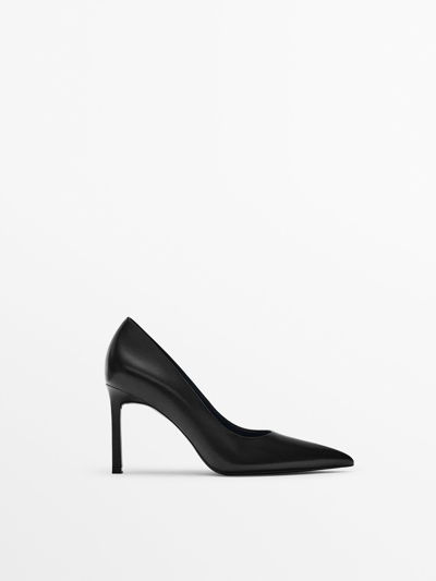 Massimo Dutti Leather High-heel Shoes - Studio In Black