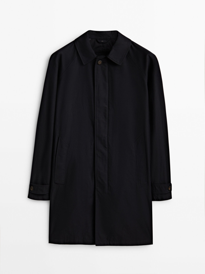 Massimo Dutti Navy Blue Technical Trench Coat
