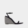 Alexander Wang Dahila Womens Leather Self Covered Crystal Wedge Wedge Sandals In Black