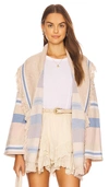Tularosa Atlas Blanket Stripe Fringe Cardigan In Cream