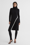 Reiss Elle Asymmetric Long Sleeve Wool Sweater Dress In Black/white