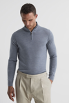 Reiss Blackhall Quarter Zip Wool Pullover In Denim Melange