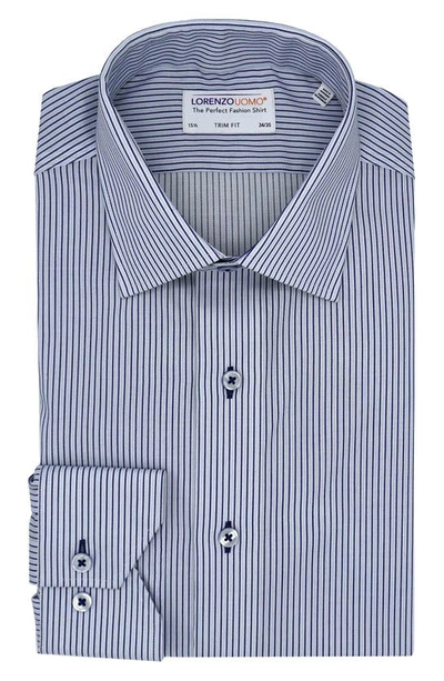 Lorenzo Uomo Trim Fit Stripe Cotton Dress Shirt In Light Blue/ Navy