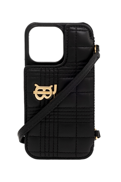 Burberry Quilted Lambskin Lola Phone Case With Strap In Black
