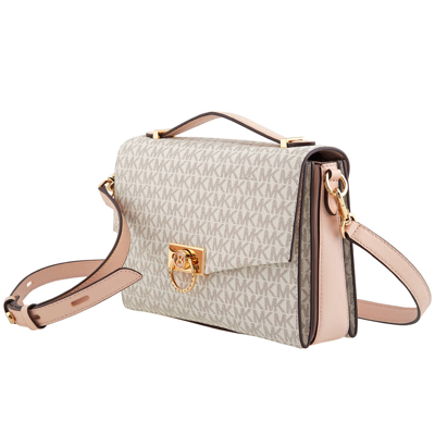 Michael Kors Hendrix Medium Logo Messenger Bag In Vanilla/soft Pink