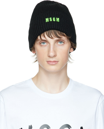 Msgm Embroidered Logo Knitted Beanie In Black
