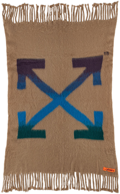 Off-white Beige & Blue Arrows Blanket In Camel Dark