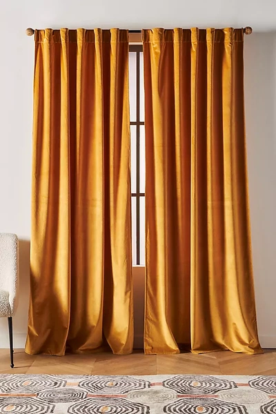 Anthropologie Velvet Louise Curtain In Yellow