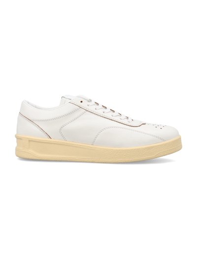 Jil Sander Lace-up Leather Sneakers In White