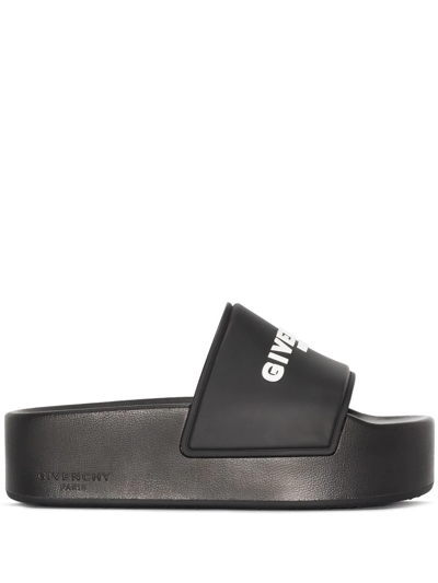 Givenchy Logo-embellished Flatform Slides In Black