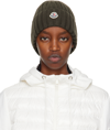 Moncler Logo Rib Virgin Wool Beanie In Military Green