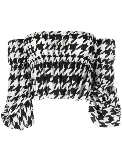 Balmain Houndstooth Off-shoulder Blouse In Black