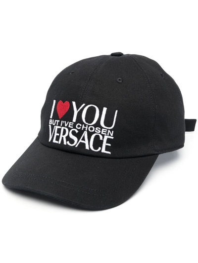 Versace Embroidered Slogan Cap In 黑色