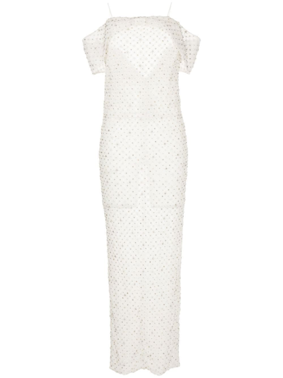 Saiid Kobeisy Beaded Lace Maxi Dress In White