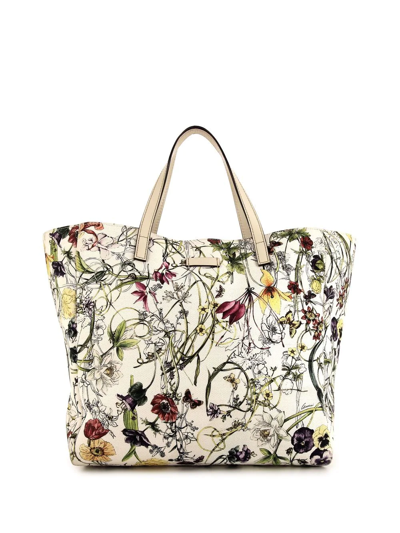 Pre-owned Gucci 2010s Floral-print Tote Bag In 白色