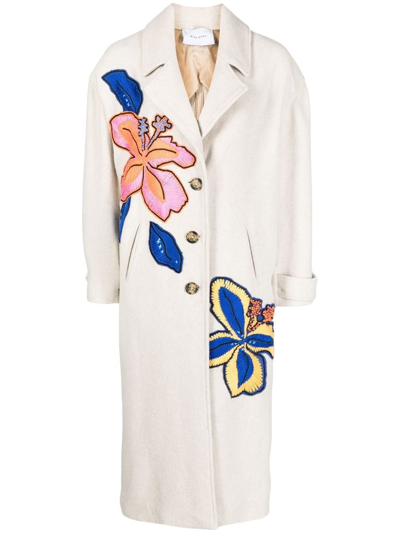Mira Mikati Floral-embroidered Single-breasted Coat In Neutrals