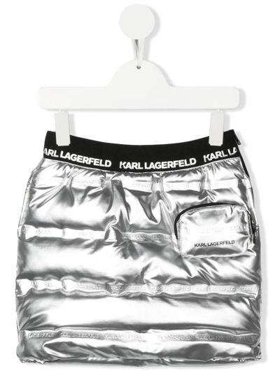 Karl Lagerfeld Kids' Metallic Padded Mini Skirt In Silver