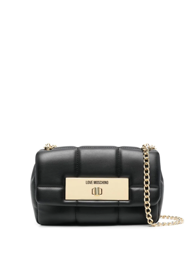 Love Moschino Engraved-logo Quilted Shoulder Bag In Black