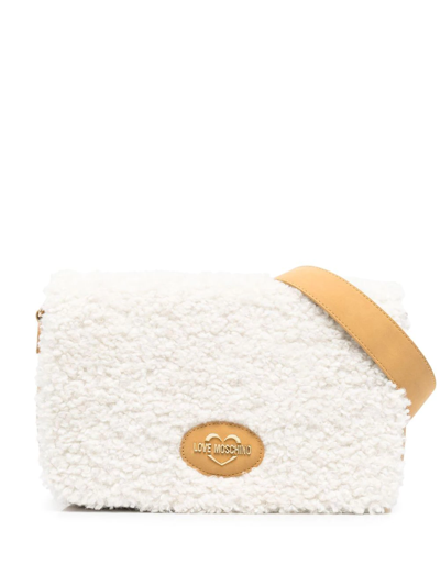 Love Moschino Logo-embellished Faux-shearling Bag In White