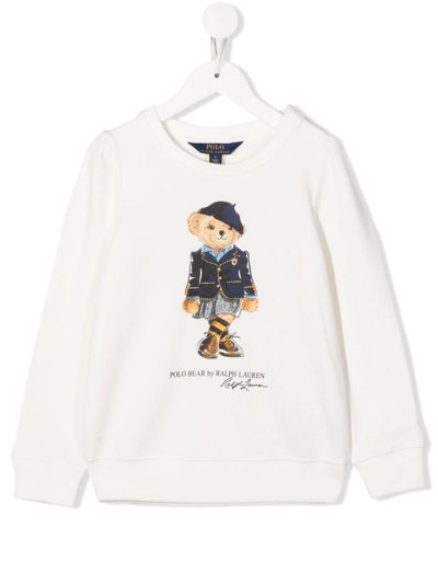 Ralph Lauren Baby White Sweatshirt With Polo Bear Print In Bianco