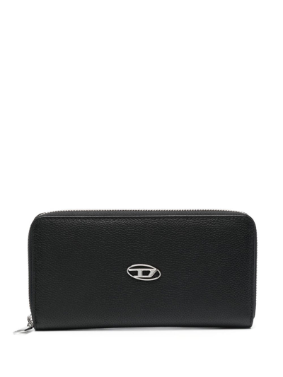 Diesel Logo-plaque Leather Wallet In 黑色