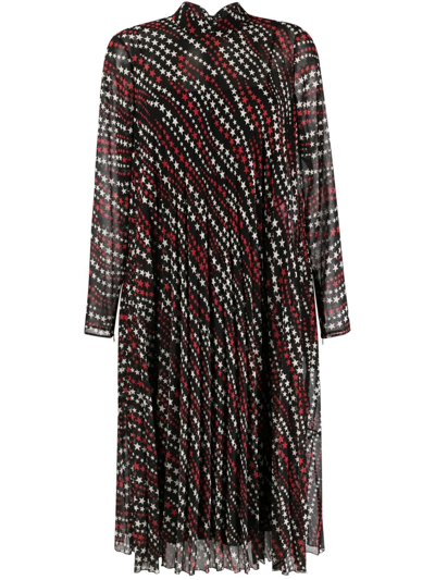 Red Valentino Star Print Pleated Dress In 黑色