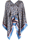Ferragamo Animal-print Silk Poncho In 蓝色