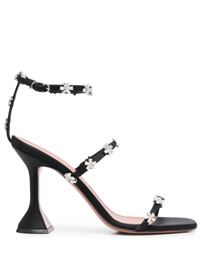 Amina Muaddi Lily Crystal-embellished Silk-satin Heeled Sandals In Black