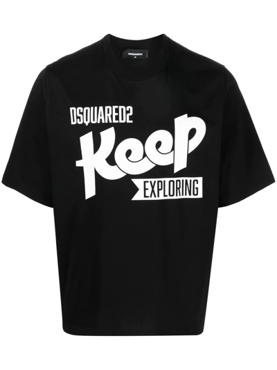 Dsquared2 'keep Exploring' Cotton T-shirt In Black