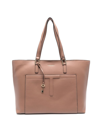 Twinset Embossed-logo Charm Tote Bag In Dune