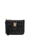 MOSCHINO QUILTED LOGO-PLAQUE CLUTCH BAG