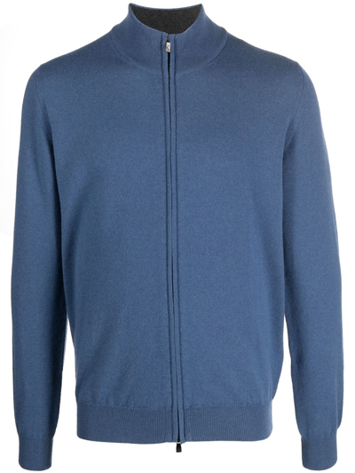 Corneliani Ribbed-knit Zip-up Sweater In 蓝色