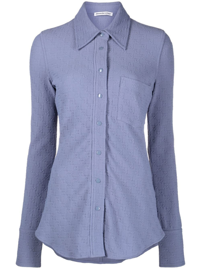 Alexander Wang Textured Monogram-pattern Fitted Shirt In 蓝色