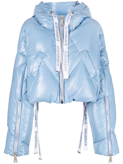 Khrisjoy Woman Light Blue Shiny Khris Shorty Puffer Jacket