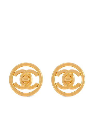 Pre-owned Chanel 1997 Cc Turn-lock Clip-on Earrings In Gold