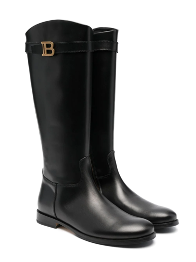 Balmain Teen Side Logo-plaque Detail Boots In Black