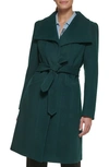 Karl Lagerfeld Puff Sleeve Belted Coat In Emerald