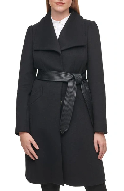 Karl Lagerfeld Puff Sleeve Belted Coat In Black