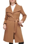 Karl Lagerfeld Puff Sleeve Belted Coat In Camel
