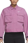 Nike Sportswear Essential Crop Utility Jacket In Light Bordeaux/ White