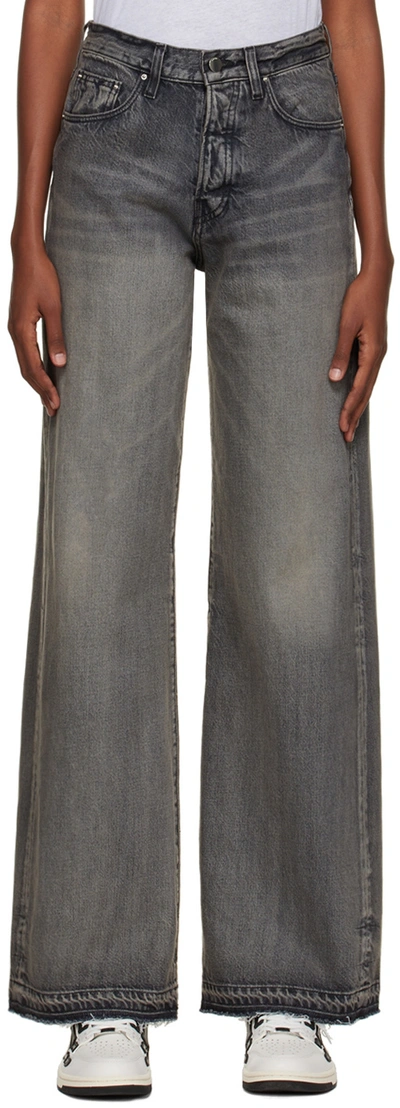 Amiri Black High Rise Wide Leg Jeans In Grey