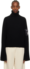 Moncler Patch Pocket Wool Rib Turtleneck Sweater In Black