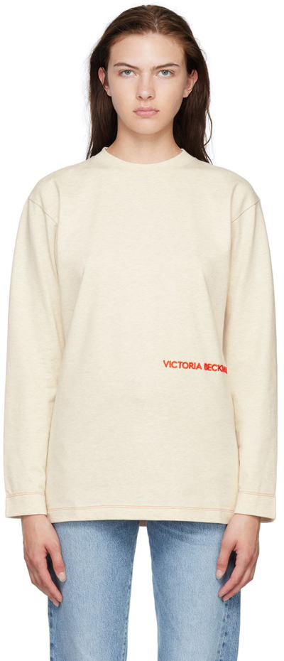 Victoria Beckham Logo-embroidered Long-sleeve T-shirt In Neutrals