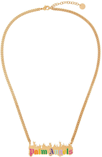 Palm Angels Burning Logo Gold-tone Brass Necklace In Gold Multi