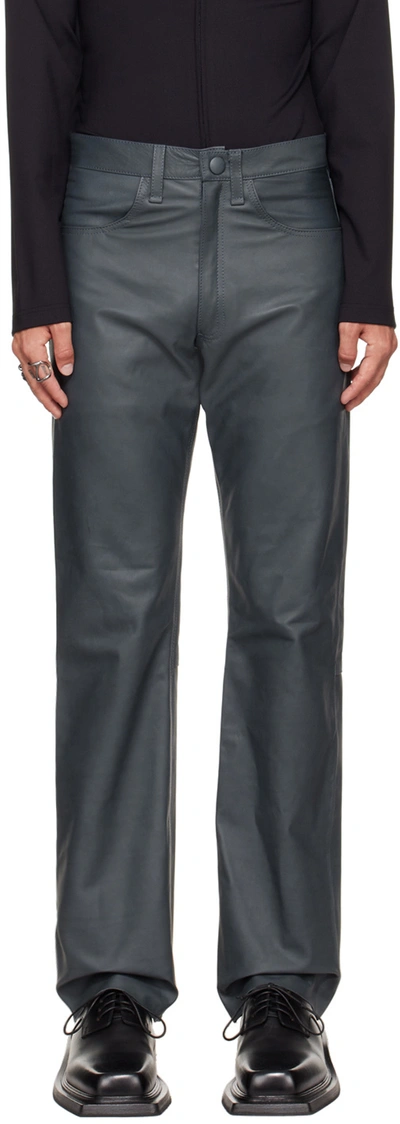 Aaron Esh Ssense Exclusive Grey Loose Leather Trousers In Ink