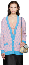 Gucci Gg Cotton Jacquard Cardigan In 5901 Pink/turquoise